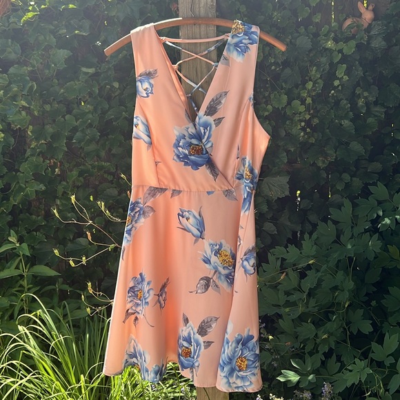 Lulu’s Garden Walk Blush Pink Lace Up Skater Mini Dress - Picture 4 of 8